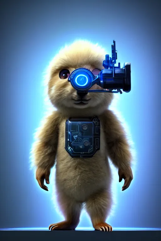 Prompt: high quality 3 d render sci - fi very cute fluffy! wombat!! cyborg soldier with futuristic mechanical parts, cyberpunk monocle!, highly detailed, unreal engine cinematic smooth, in the style of detective pikachu, hannah yata charlie immer, dark blue neon light, low angle, uhd 8 k, sharp focus