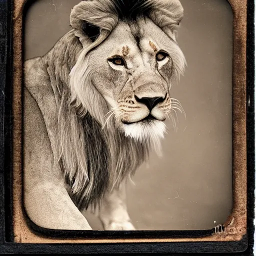 Image similar to tintype photo of a lion swimming