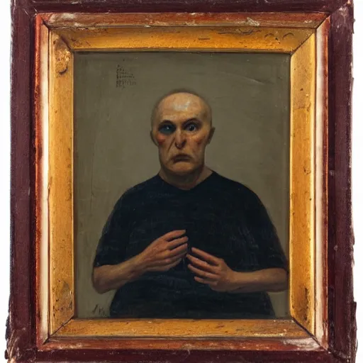 Image similar to portrait of alexander abdulov, with a red eyes, satanic body, head of old man