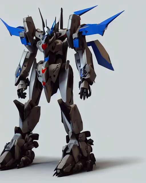 Image similar to futuristic wolf mecha!! azure details! wolf armor! wolf helmet! 8 k hd resolution, barbatos gundam, bandai box art, zoids, makoto kobayashi, frank gehry, raymond swanland, unreal engine 5! octane render! cgi!