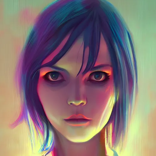 Prompt: a beautiful painting artwork portrait of jinx on a rainy night, cyberpunk, by ilya kuvshinov featured on artstation