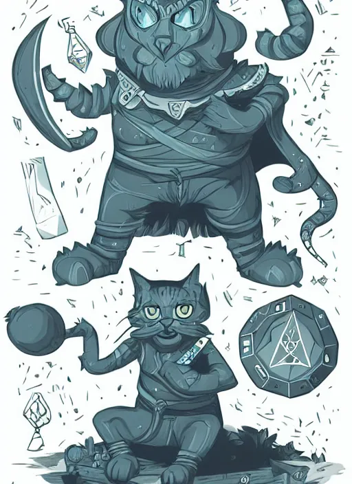 Image similar to powerful wizard cat playing dungeons and dragons, character design white background, by simon kennedy, studio muti