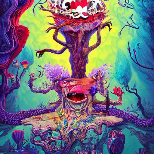 Prompt: Beautiful Hyperdetailed Fear and Loathing in Wonderland fantasy art by Alex Pardee and Nekro and Petros Afshar, psychedelic, unstirred paint, vivid color, cgsociety 4K