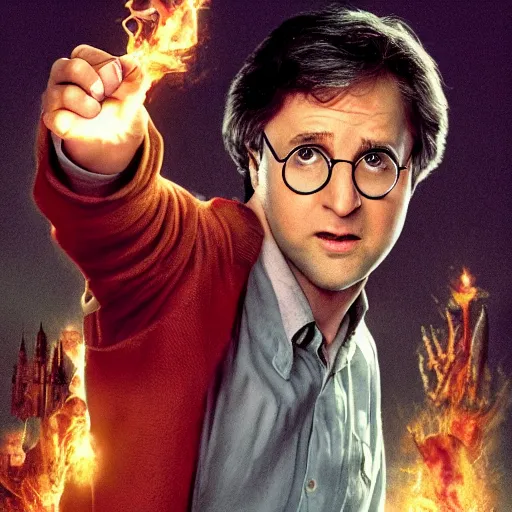 Prompt: movie still of chevy chase staring in a wacky harry potter comedy movie, movie still, high resolution, highly detailed, realistic lighting, artstation