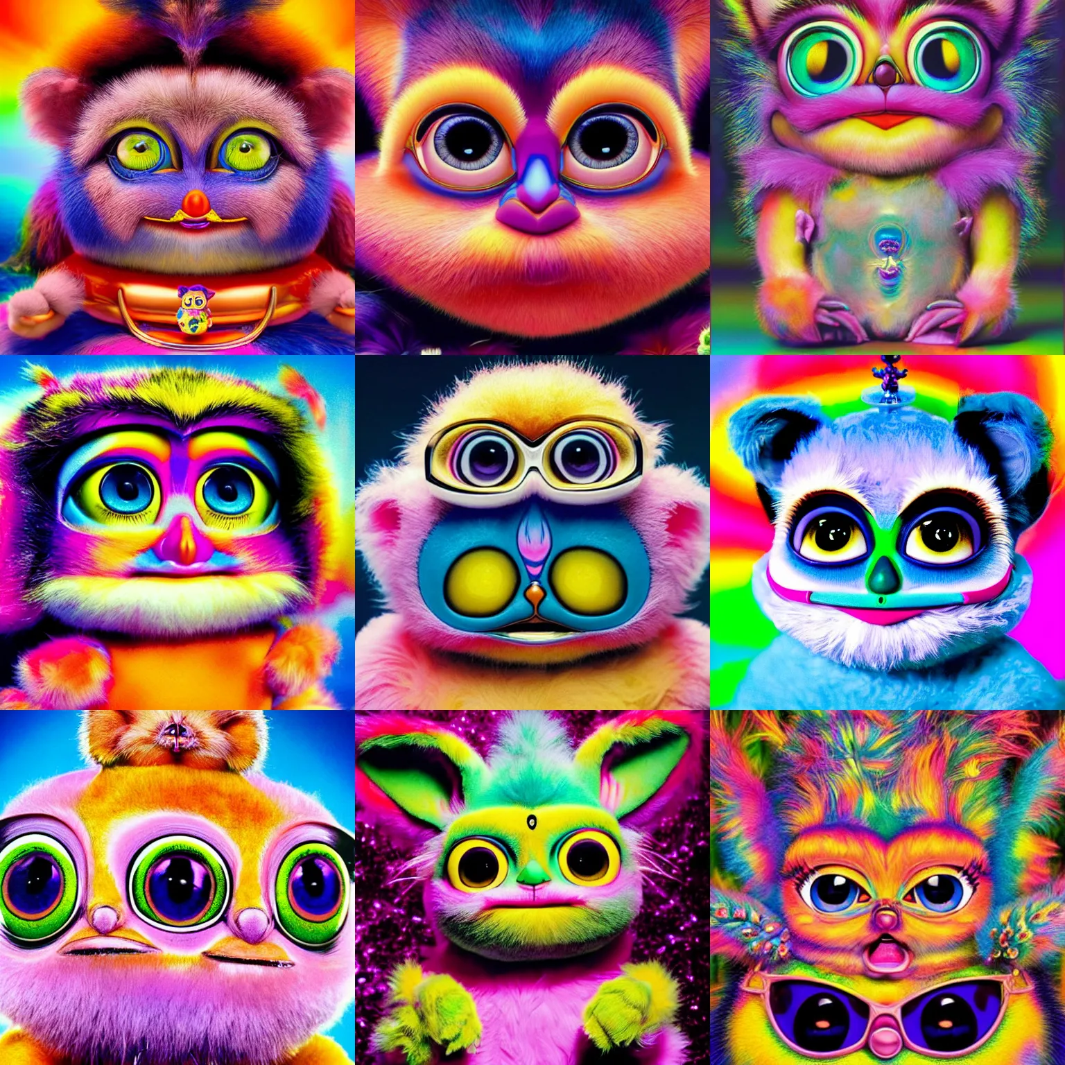 Prompt: hyperreal hindu furby god, kawaii high definition lifelike portrait art on 35mm film by Lisa Frank, Akira Toriyama and Salvador Dali