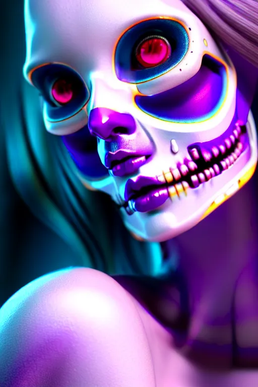 Image similar to ultra detailed, ethereal closeup photo of female android, flowerpunk, studio photo, floodlight, fantasy art, octane render, unreal engine, dia de los muertos, photorealistic concept art, triadic color scheme, art by artgerm and wlop and giger and greg rutkowski and alphonse mucha, 8 k