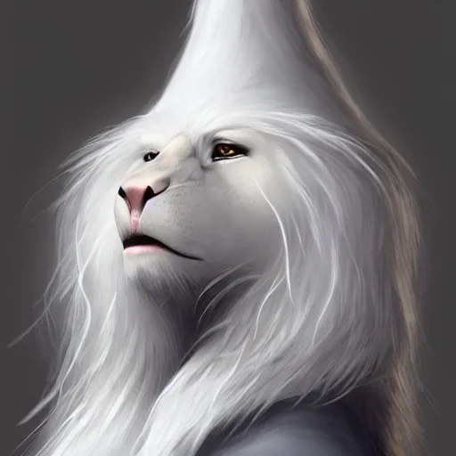 Image similar to portrait of a white panter with a very long fur and wizard hat, fantasy, trending on artstation, heroic pose, illustration, highly detailed, simple, 8k