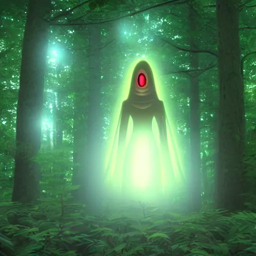 Prompt: flatwoods monster is my lord and savior, deep forest, high definition, 8 k, photorealistic, highly detailed