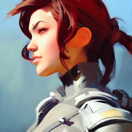 Prompt: greg manchess portrait painting of ellie as overwatch character, medium shot, asymmetrical, profile picture, organic painting, sunny day, matte painting, bold shapes, hard edges, street art, trending on artstation, by huang guangjian and gil elvgren and sachin teng