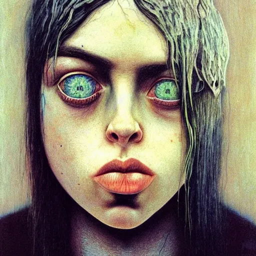 Image similar to billie eilish portrait by zdislaw beksinski