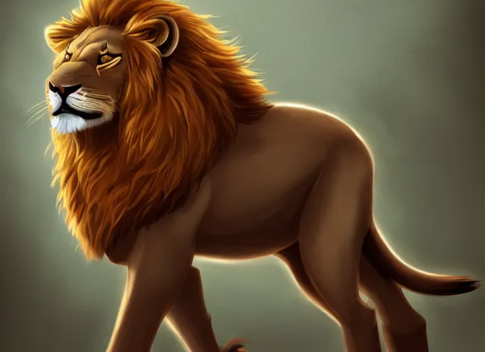 Image similar to fullbody feral lion character design of an egyptian lion. deviantart adoptable, style of maple story and zootopia, portrait studio lighting by jessica rossier and brian froud in the style of disney, traditional