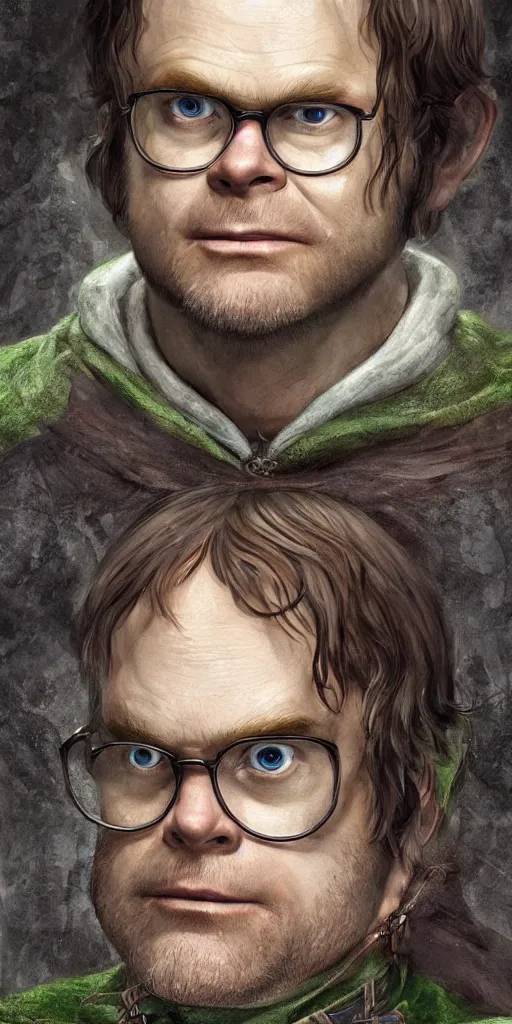 Image similar to close-up of Rainn Wilson as an tolkien elf, highly detailed, sharp focus, digital painting, artwork by Victor Adame Minguez + Yuumei + Tom Lovell + Sandro Botticelli