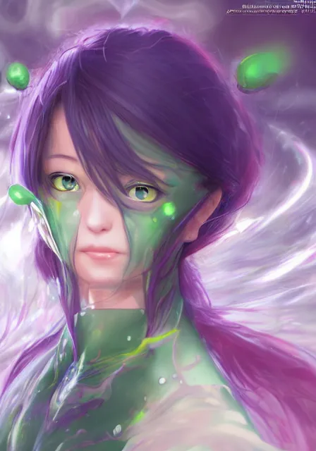 Image similar to beautiful portrait of a slime woman's face by aramaki shinji, amano yoshitaka, lilia alvarado, 8 k, urobuchi gen, hd, anime art