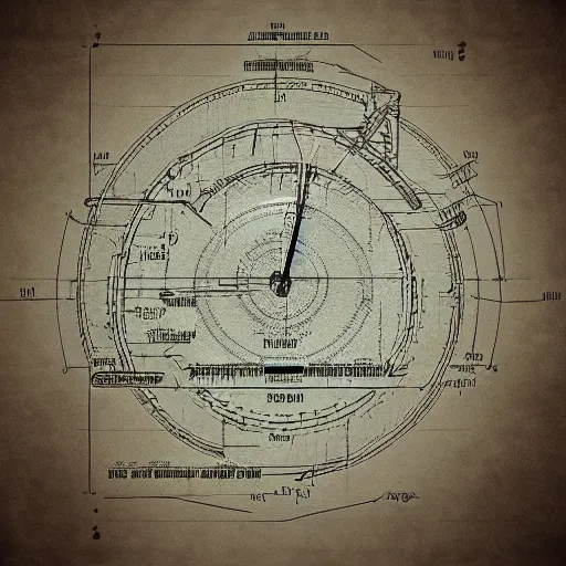 Prompt: time machine blueprints by aliens