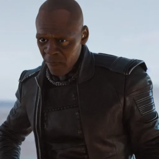 Prompt: film still of Tom Hiddleston as Nick Fury with leather patch over one eye in Avengers