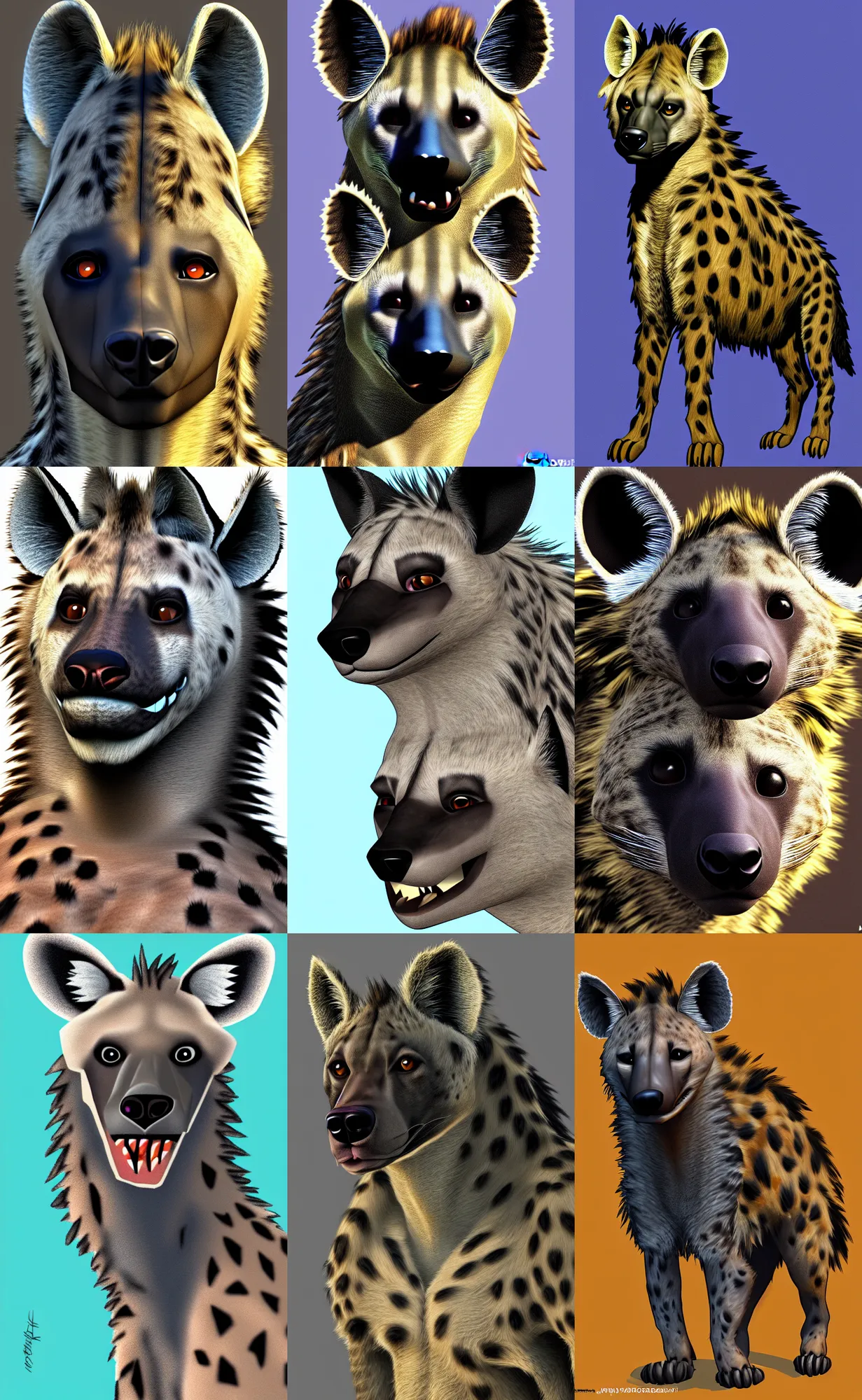 Prompt: a furry hyena fursona, high - resolution, photorealistic, trending on weasyl