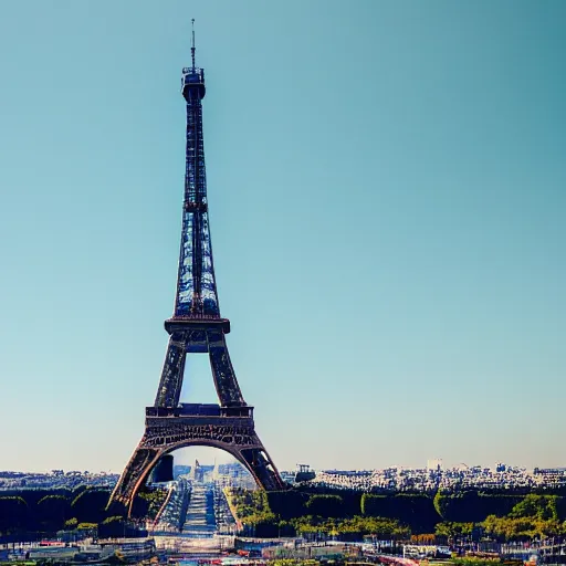 Image similar to photo of blue dragon at the Eiffel Tower, 50mm, beautiful photo