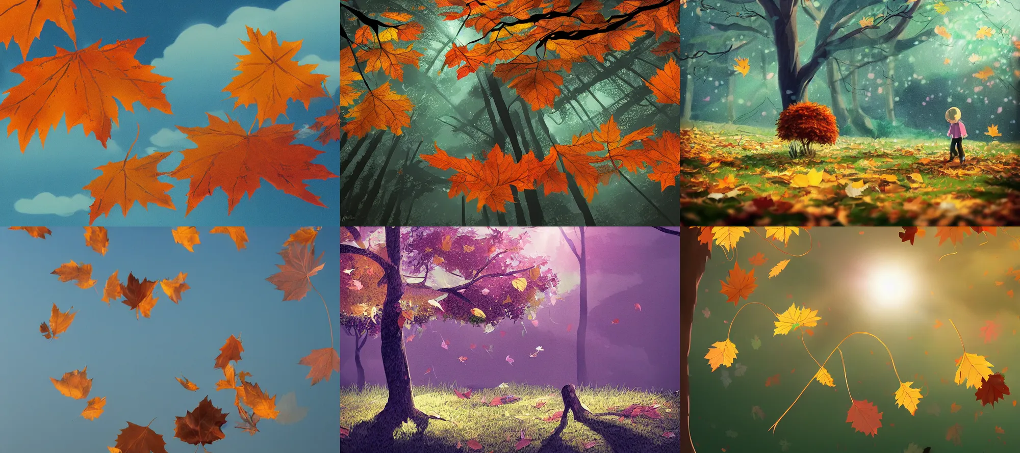 Prompt: leafs falling by greg rutkwosi, by studio ghibli, bokeh, lightshafts, sky background, artstation