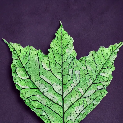 Image similar to Intricate a whole fantasy leaf, encrusted with jewels, illustration, detailed veins, sharp focus, octane render, high quality, 8k, volumetric lighting, on black background