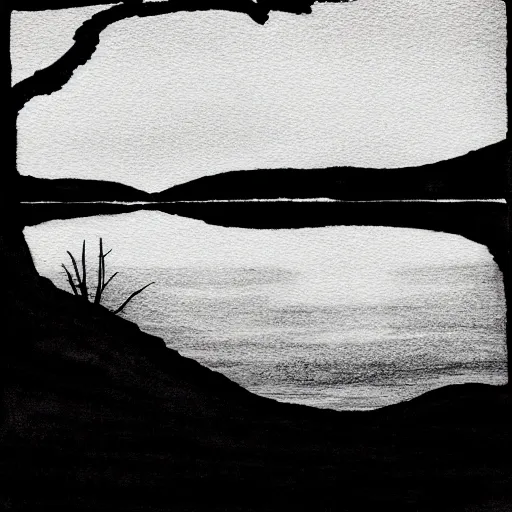 Image similar to zen lake, black ink