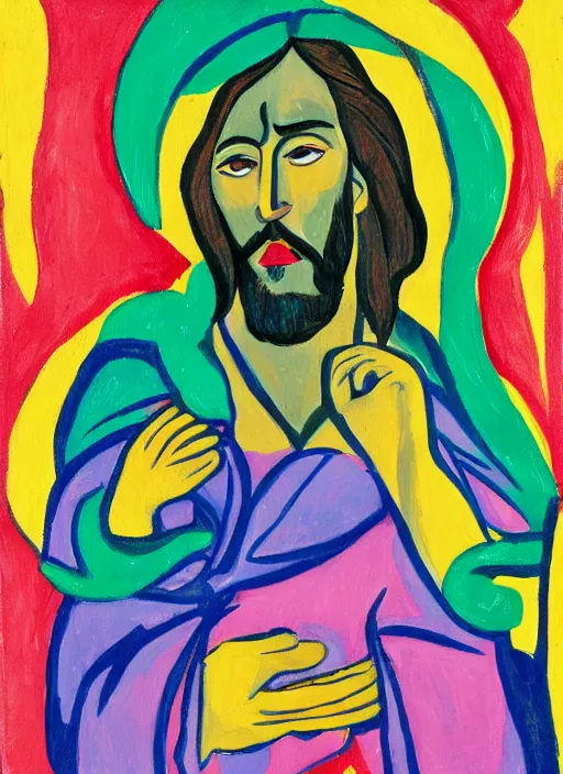 Prompt: painting of jesus praying seductively, 8 k cel shades, pivix, in the style of ernst ludwig kirchner