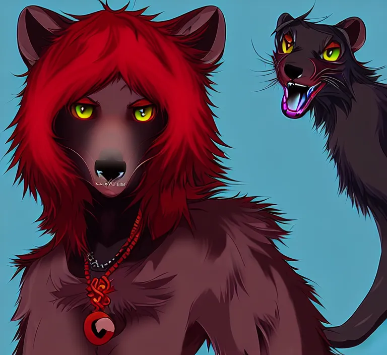 Image similar to furry - male - red - black - weasel - necromancer - fursona uhd ue 5 visual novel pc game expressions