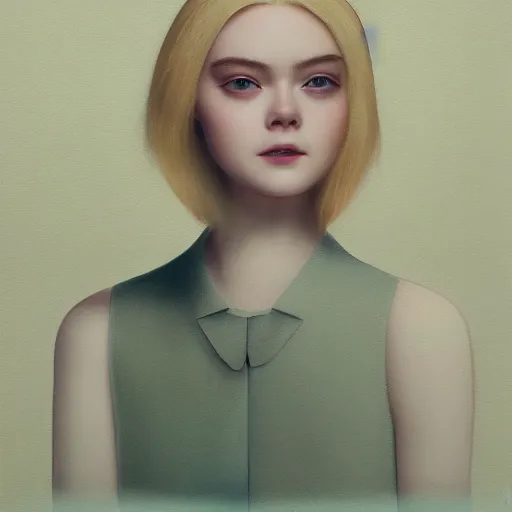 Prompt: professional painting of Elle Fanning in the style of Hsiao-Ron Cheng, head and shoulders portrait, symmetrical facial features, smooth, sharp focus, illustration, intricate, stormy weather, extremely detailed masterpiece,