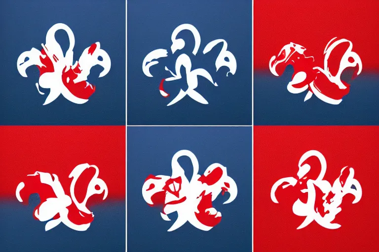 Image similar to logo designs for fhk studio, red white and blue colors, made in adobe illustrator