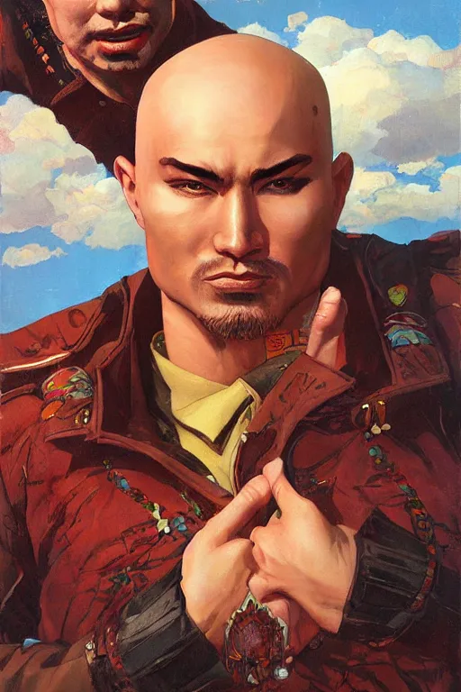 Image similar to beautiful gorgeous bald kazakh guy with a short beard, painted by tom lovell, alex malveda, greg staples