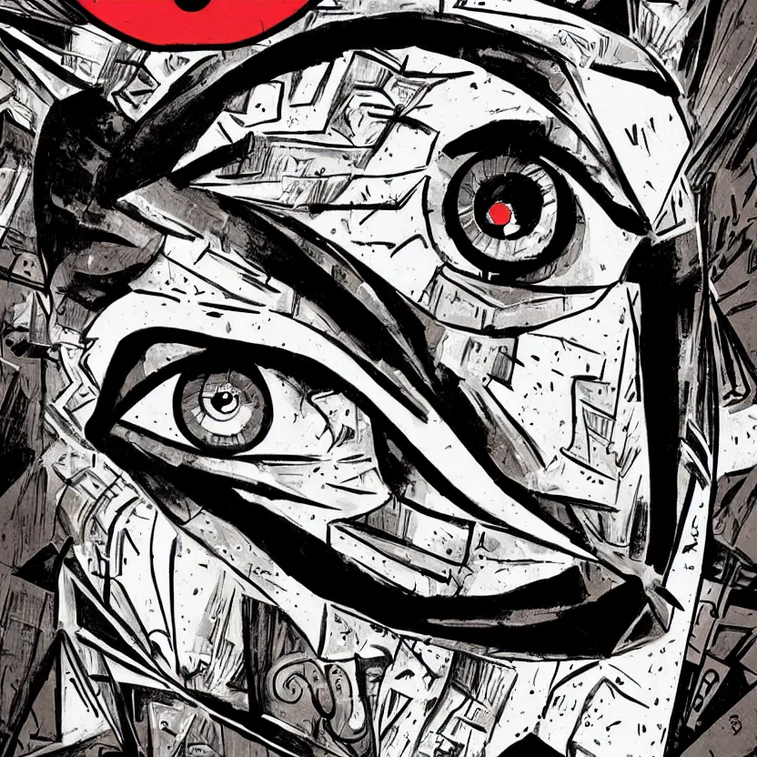 Image similar to giant evil eye charm, comic book cover art inspired by tim doyle, cubism