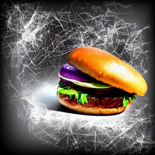 Prompt: a hybrid crystal hamburger crystal, digital art, dramatic product photography