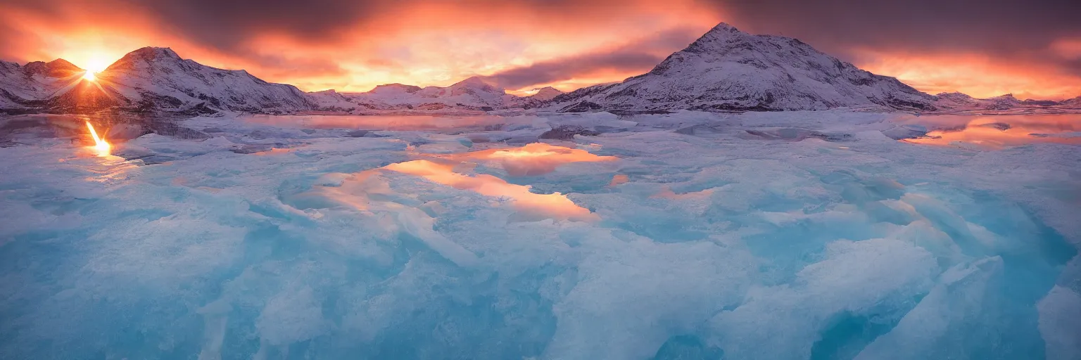 Image similar to amazing landscape photo of a large whale underneath transparent frozen lake at sunset by marc adamus beautiful dramatic lighting