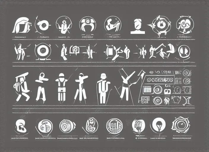 Image similar to a set of symbols and pictograms of people, technical manual graphic, logo design