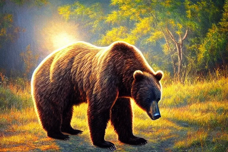 Prompt: bear, fantasy, painting, ultra realistic!!!, clear weather, golden hour, sharp focus