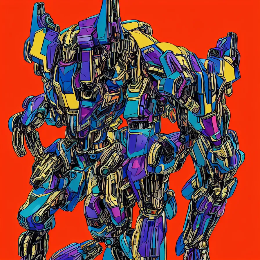 Image similar to a hypermaximalist overdetailed antropomorphic humanoid mecha or android with a hed of a lynx, tiger, or lion. lowbrow color palette. artwork by subjekt zero