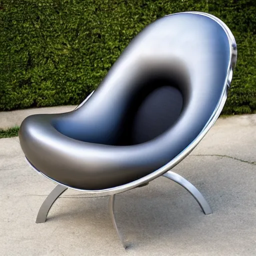 Prompt: an inflated stainless steel lounge chair
