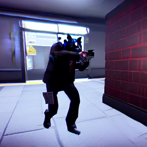 Image similar to Screenshot from the PC game Payday: The Heist demonstrating the fursuit unlock