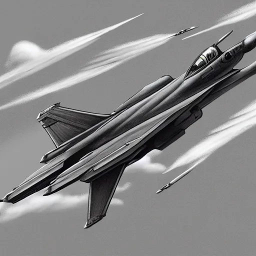 Prompt: modern jet fighter shaped like a mythical dragon carrying a full set of missiles high in the sky, hyper realistic, digital pencil art