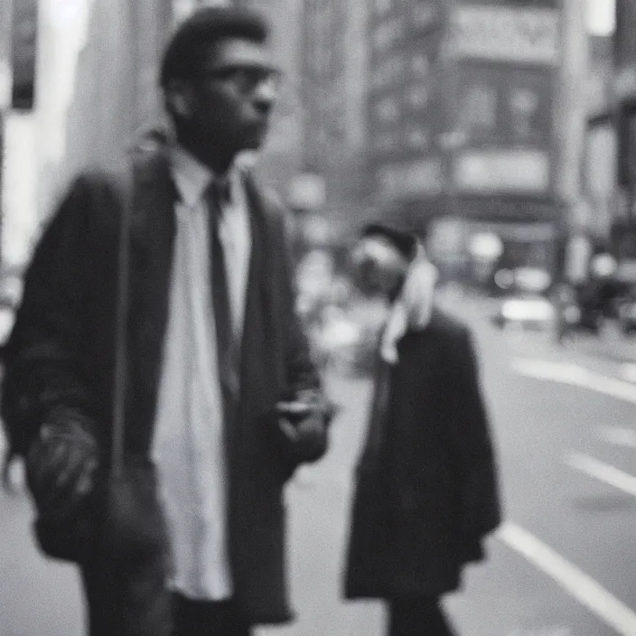 Prompt: medium format film close up portrait of a walking man in new york by street photographer, 1 9 6 0 s hasselblad film photography, featured on unsplash, soft light photographed on colour vintage film