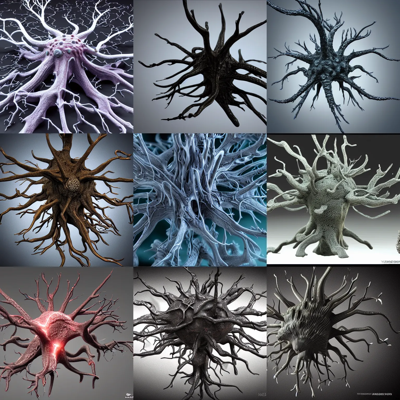 Prompt: neuron dendritic monster, hyperrealistic, hyperdetailed, vray, 5 5 mm, army, futuristic