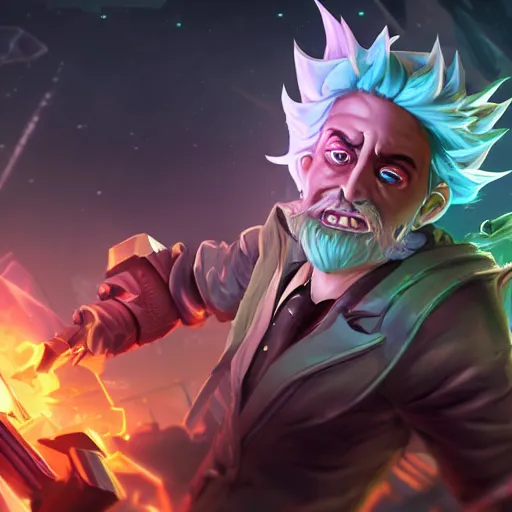 Image similar to League of Legends splashart of Rick Sanchez, 8k, sci-fi