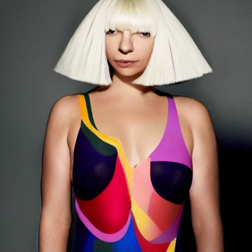 Image similar to Sia Furler artistic photoshoot wearing a leotard