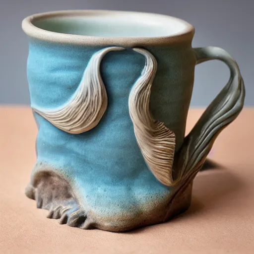 Image similar to a ceramic mug sculpted to be a mermaid