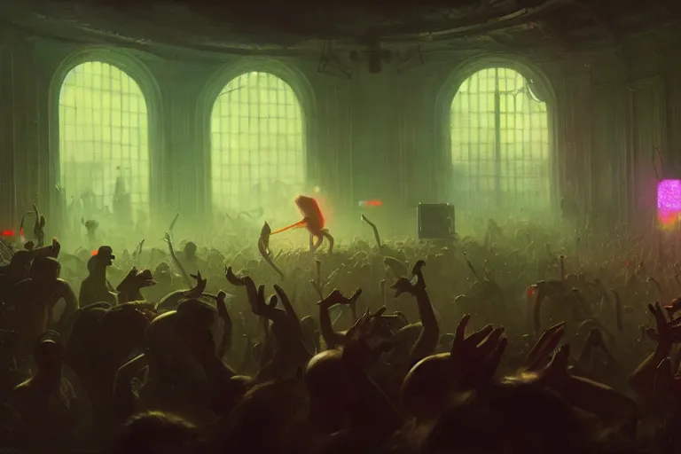 Prompt: scene from a rave, muted colours, beautiful, highly detailed, realistic, digital art, winning award masterpiece, cinematic lighting, trending on artstation, painting by otto dix and greg rutkowski, 8 k