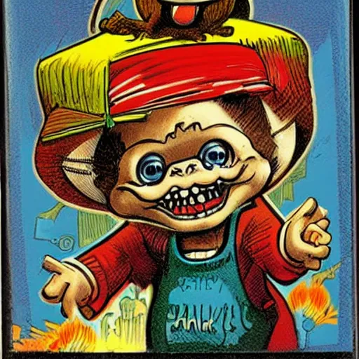 Image similar to a Garbage Pail Kids card Scary Larry Art Spiegelman art