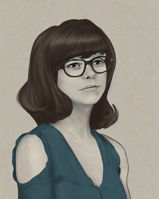 Image similar to a portrait of Velma Dinkley in the style of paleoart