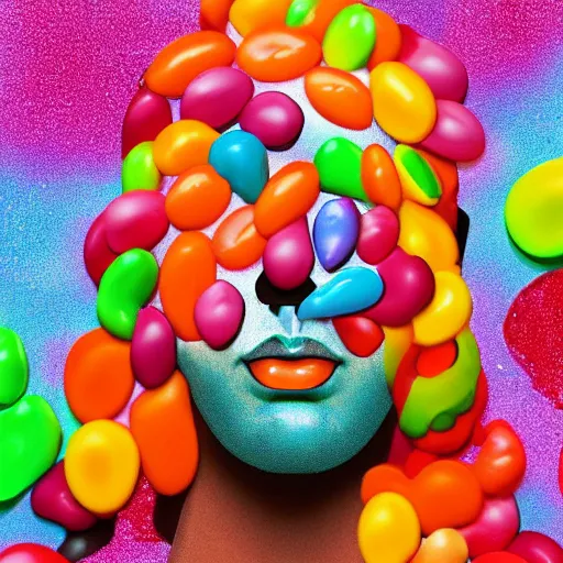 Prompt: a human made out of candy, digital art