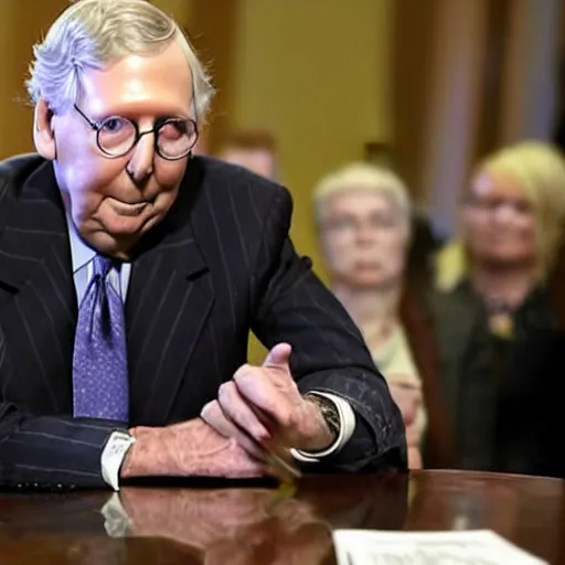 Prompt: mitch mcconnell taking a huge bong rip, ap press photo