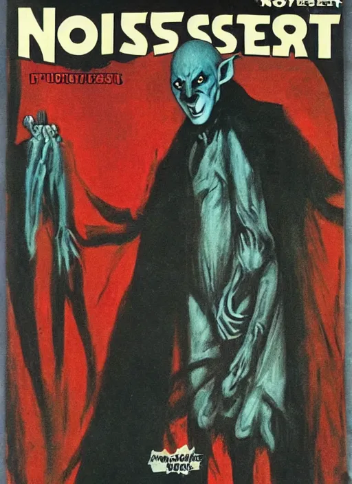 Image similar to Nosferatu cover of  Famous Monsters of Filmland magazine, 1970 in the style of Basil Gogos