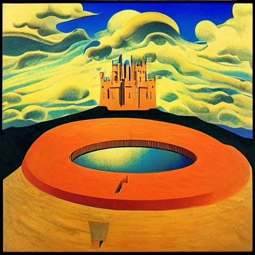 Prompt: A beautiful installation art of a castle in the clouds. by Michael Heizer, by Leonetto Cappiello hyperdetailed